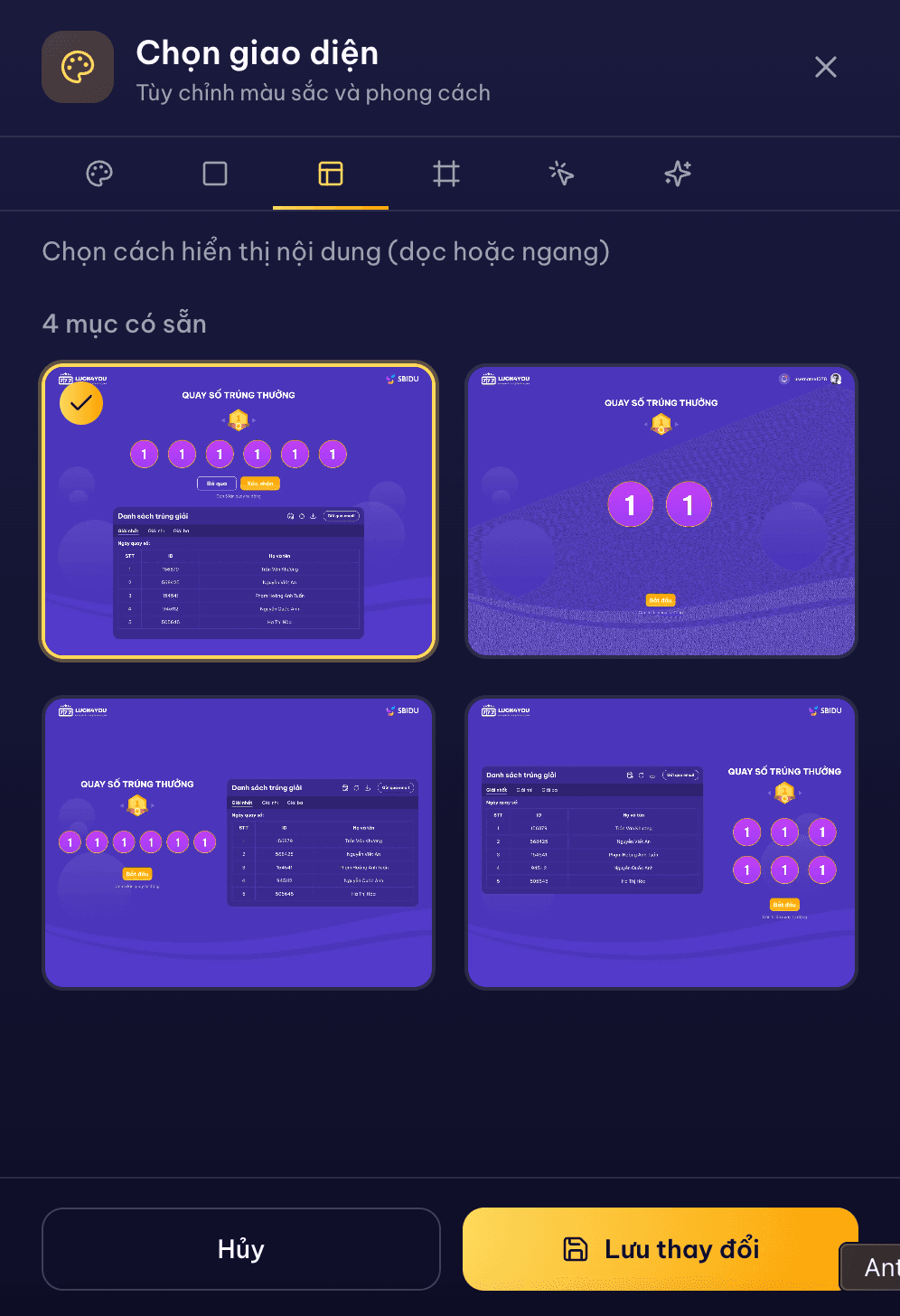 4 layout options - Trên-Dưới, Trái-Phải, LED mode
