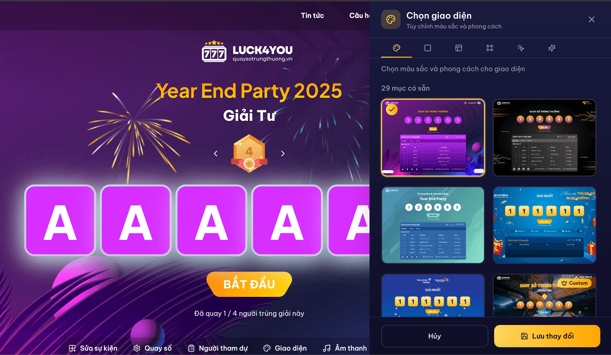 Giao diện Customize Theme với preview real-time